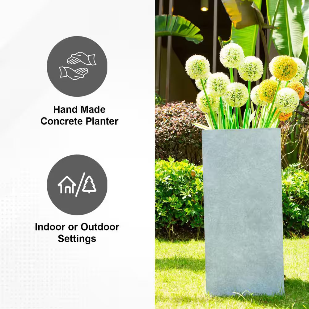 28 In. Tall Slate Gray Lightweight Concrete Rectangle Modern Outdoor Planter