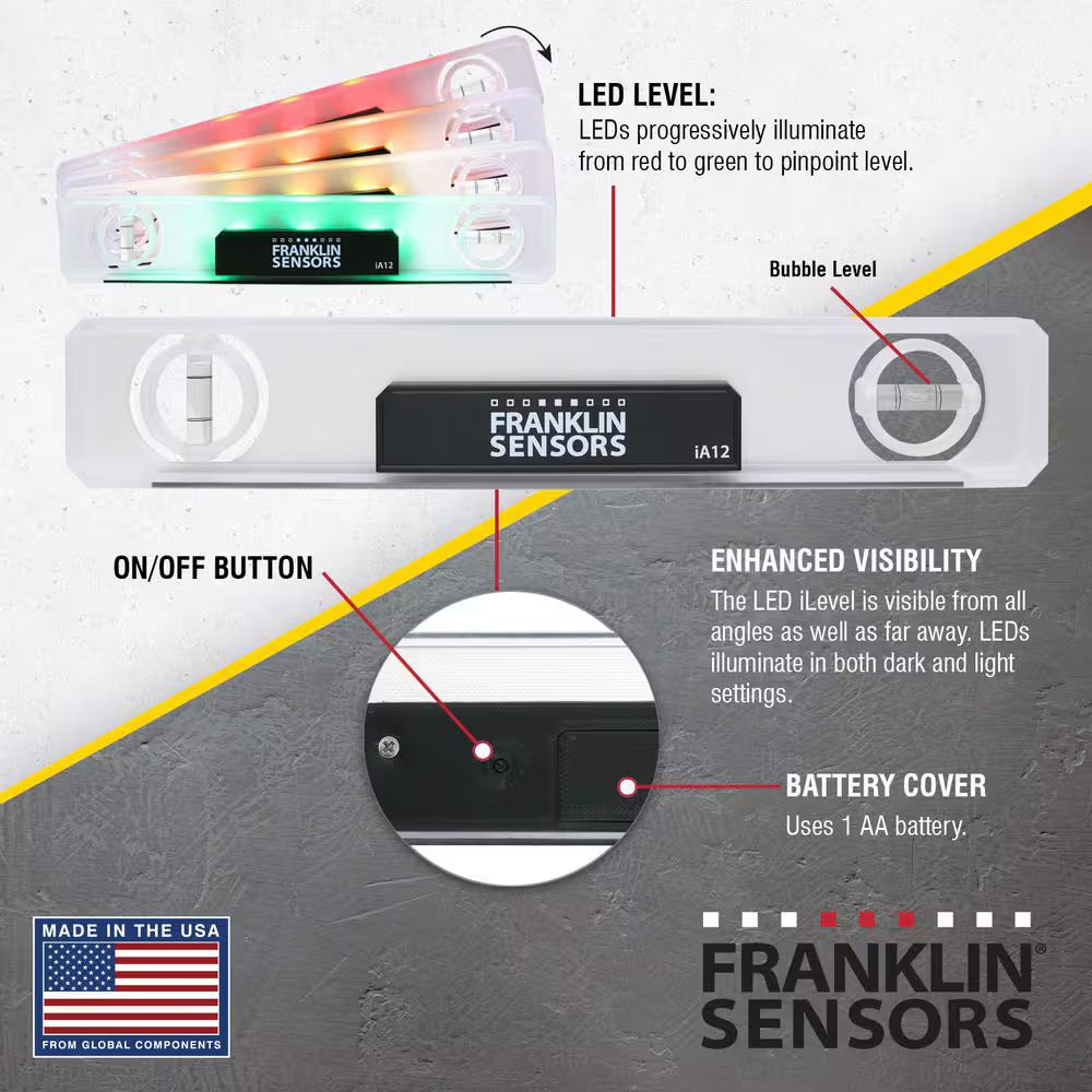12 In. Light Level Magnetic Digital I-Beam Torpedo Level, 90- and 180º Leveler Tool with 2 Bubble Vials
