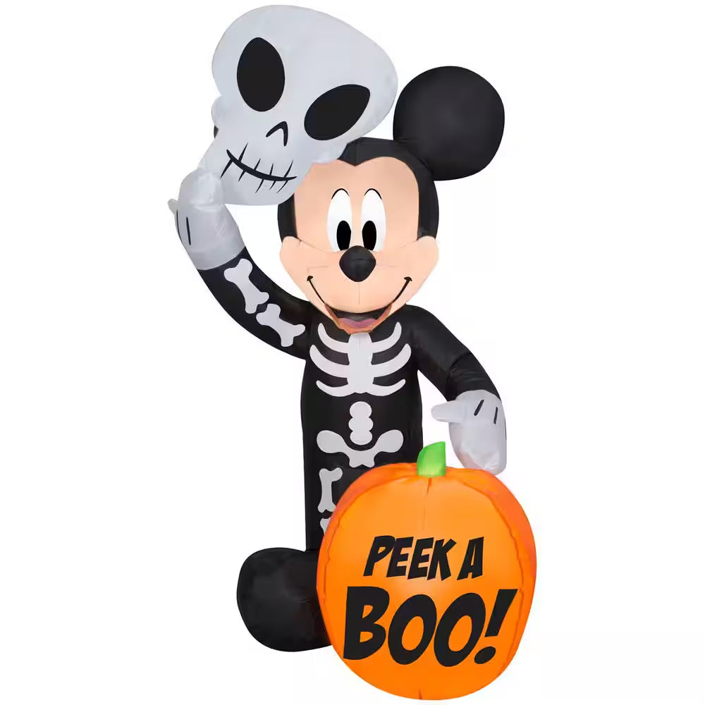 4 Ft Halloween Inflatable Mickey Mouse in Skeleton Costume with Pumpkin Halloween Inflatable