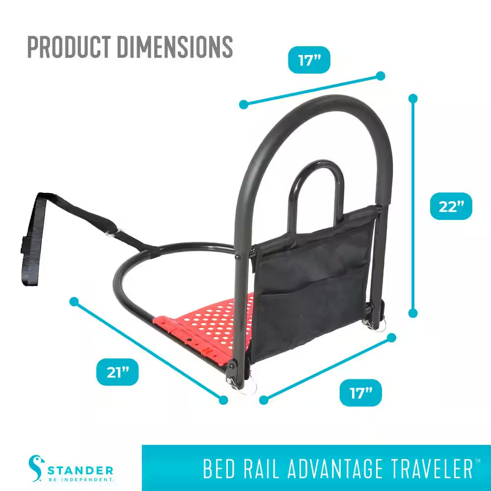 17 In. Bed Rail Advantage Traveler with Padded Handle and Folding Assist Handle in Black