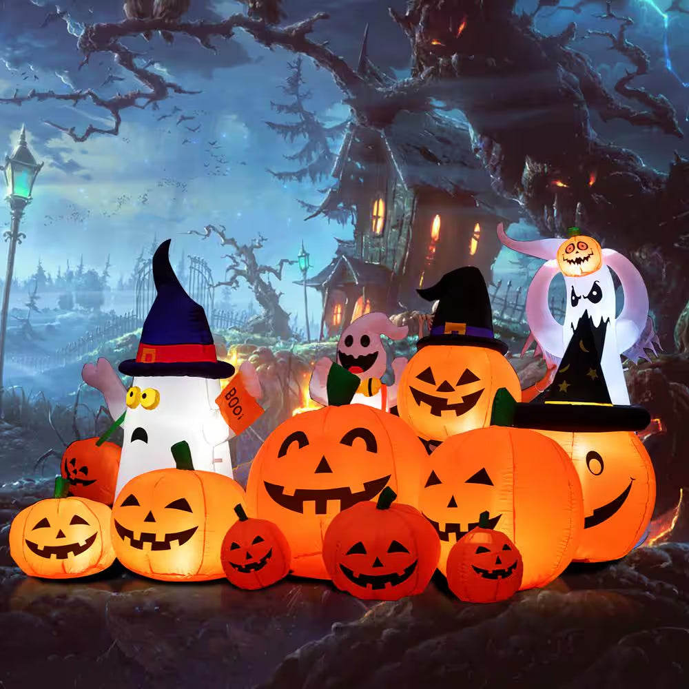 7.5 Ft. Halloween Inflatable 7 Pumpkins Patch with LED Light Outdoor Garden Decoration