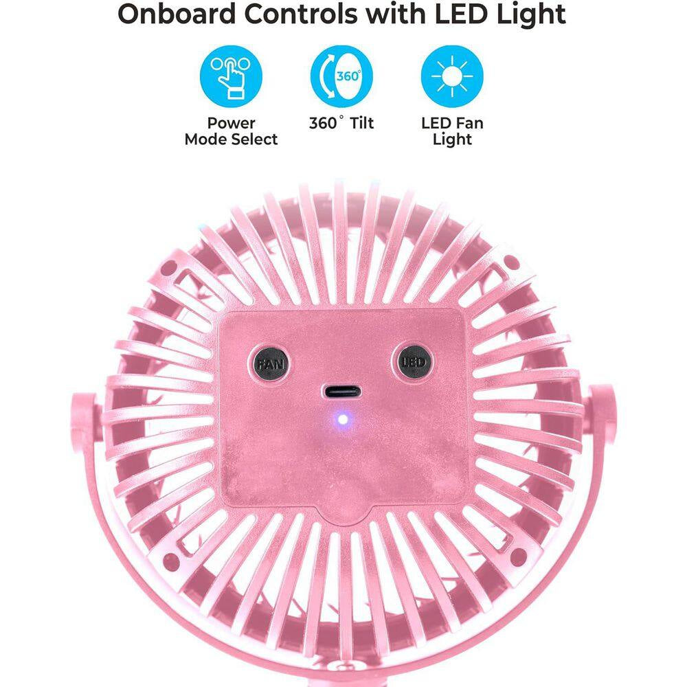 4 In. Tri-Pod Stroller Fan with Flexible Legs, 3-Speed, Rechargeable, Pink