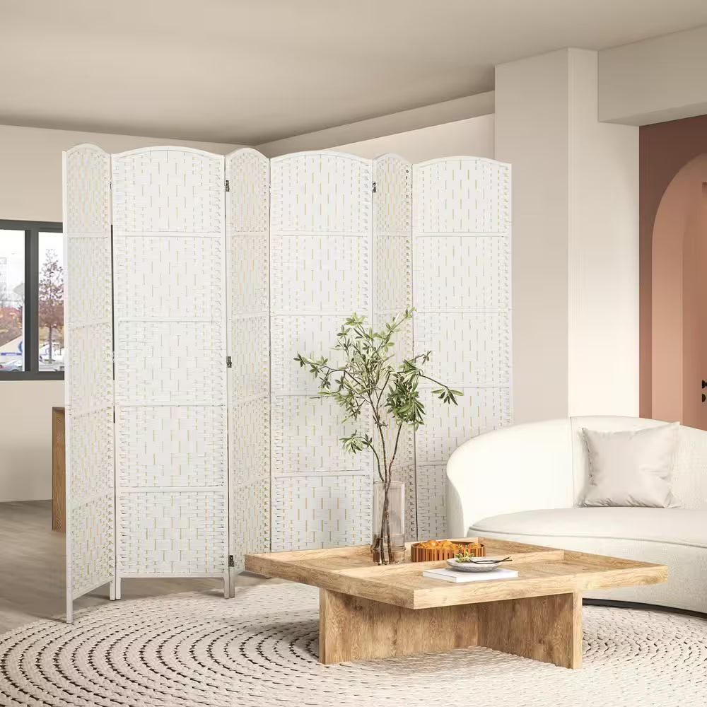 70.9 In. Room Divider, 6 Panels Folding Privacy Screen, Portable Wicker Weave Partition Wall Divider for Bedroom