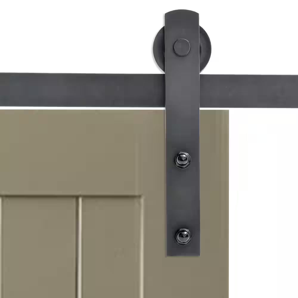 72 In. Matte Black Classic Straight Strap Barn Style Sliding Door Track and Hardware Set-Door Not Included