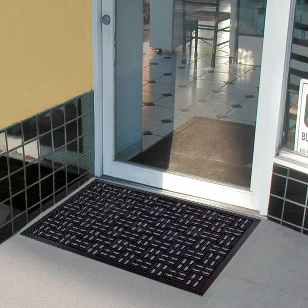 Drainage Black 17.5 In. X 29.5 In. Rubber Non-Slip Indoor Outdoor Door Mat
