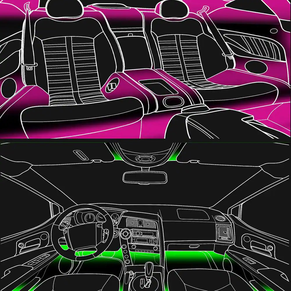 Multi-Color LED Lights, Car Interior, 16-Colors, Flash/Music Modes, Bluetooth Support, Strips (4-Pack)