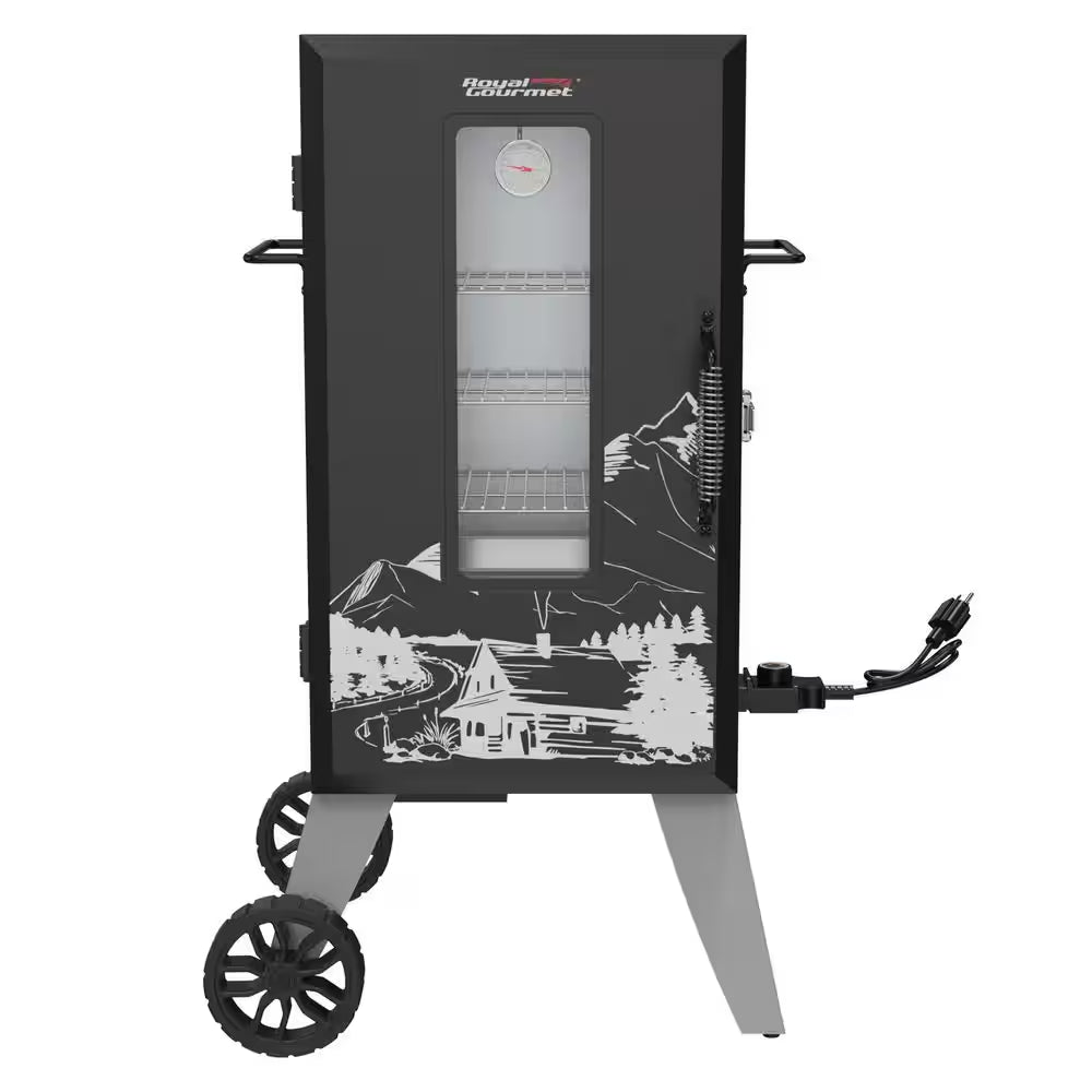 28 In. Analog Electric Smoker with 3 Smoking Racks, Clear Viewing Window, Adjustable Temperature Control, Black