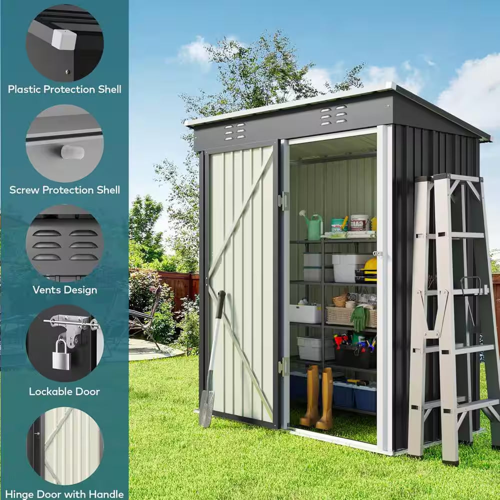 6 Ft. W X 4 Ft. D Outdoor Storage Metal Shed with Double Lockable Doors for Backyard Outdoor, Gray ,( 25.3 Sq. Ft. )
