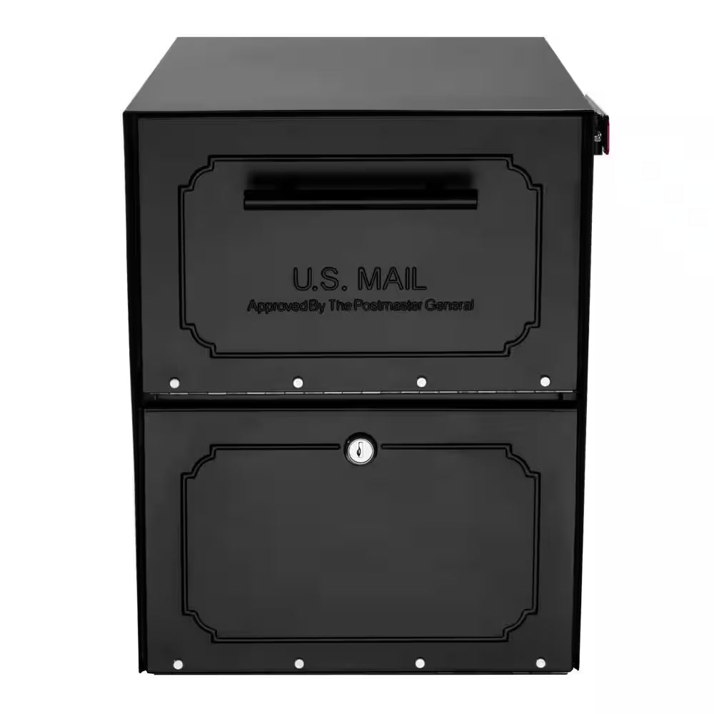 Oasis Classic Black, Extra Large, Steel, Locking, Post Mount Parcel Mailbox with High Security Reinforced Lock