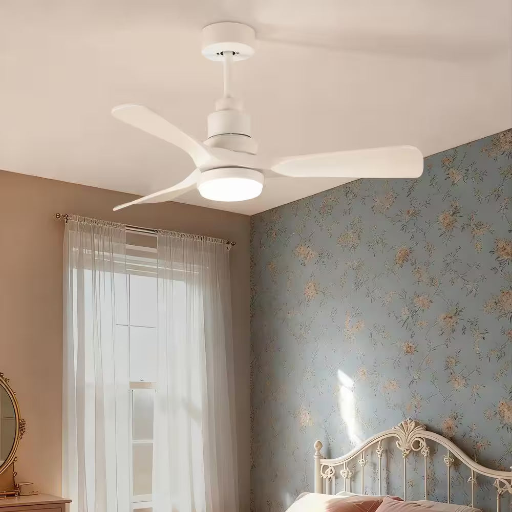 42 In. Smart White 6-Speed White Blades Downrod Mount Standard Ceiling Fan with Dimmable LED Light Included Remote
