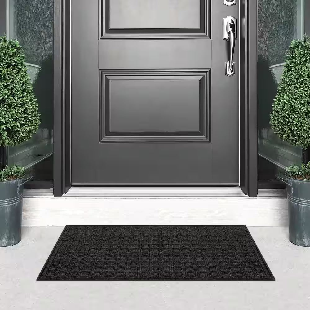 Recycled Black 24 In. X 36 In. Fiber and Rubber Non-Slip Indoor Outdoor Commercial Door Mat