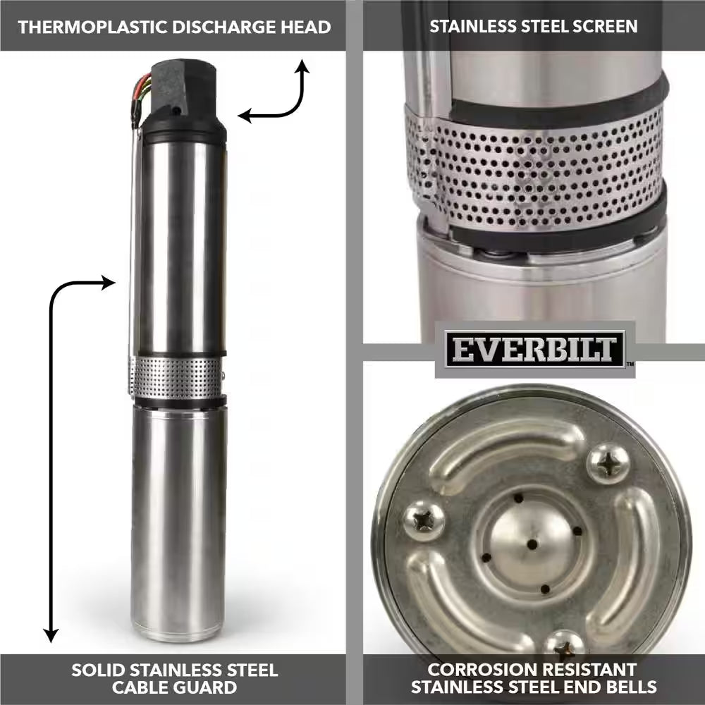 1/2 HP Submersible 2-Wire Motor 10 GPM Deep Well Potable Water Pump