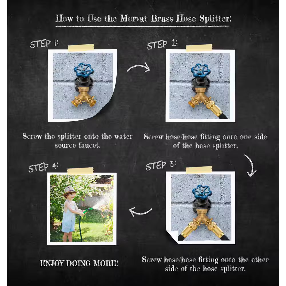 Brass Garden Hose Splitter, Heavy-Duty 2-Way Hose Connector Fitting (4-Pack)