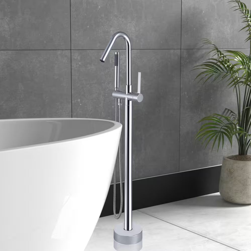 Single-Handle Freestanding Tub Faucet Bathtub Filter with Handheld Shower in Chrome
