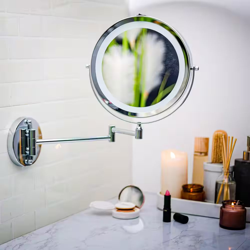 1.6 In. X 13.2 In. Lighted Magnifying Wall Makeup Mirror in Polished Chrome