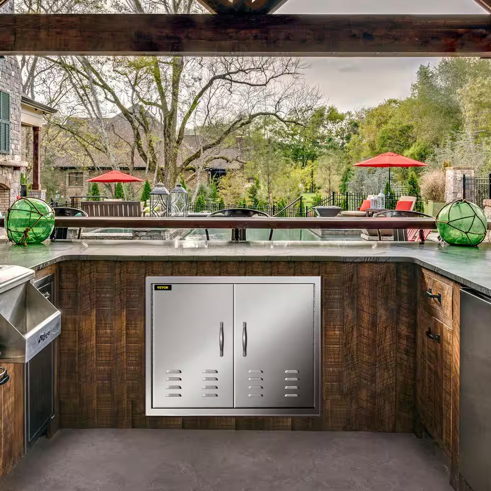 30 In. W X 21 In. H Double Stainless Steel Access Doors with Vents BBQ Grill Doors for Outdoor Use