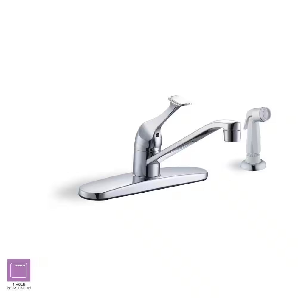 Single-Handle Standard Kitchen Faucet with White Side Sprayer in Polished Chrome