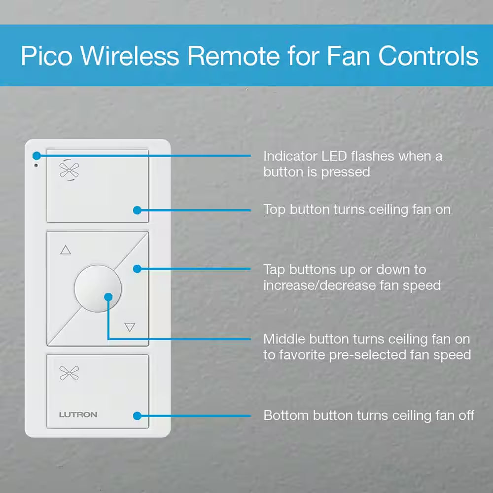 Pico Smart Remote for Caseta Smart Fan Speed Control, White (PJ2-3BRL-WH-F01R)