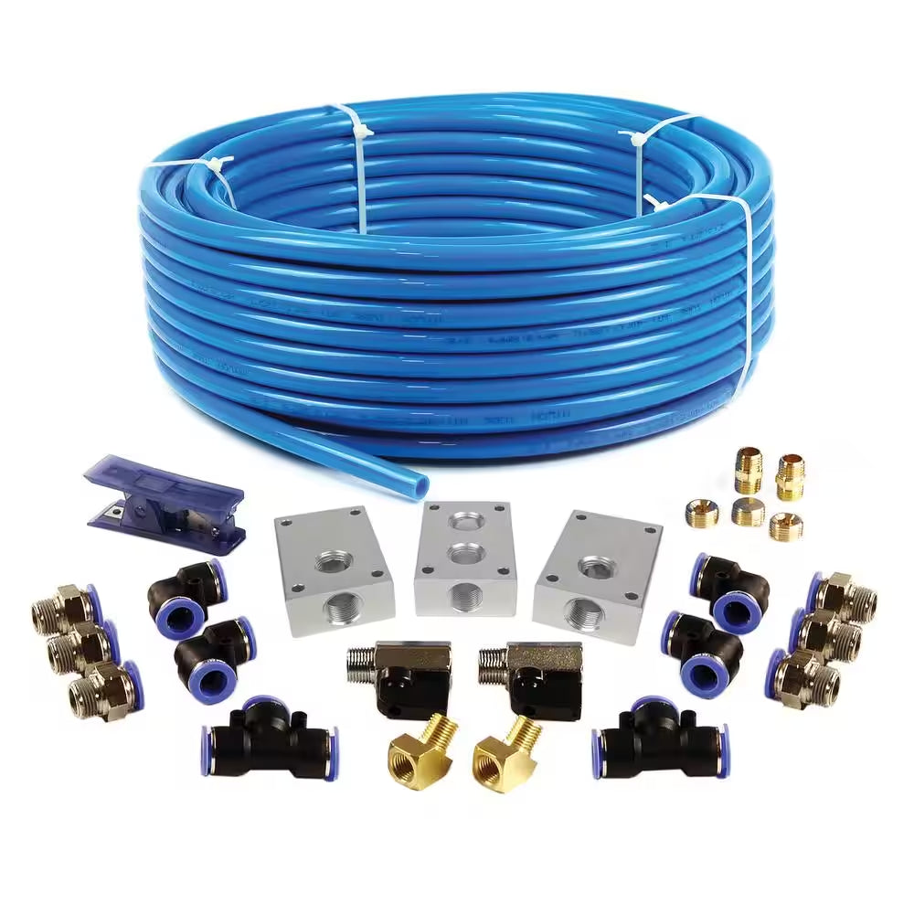 1/2 In. X 100 Ft. Nylon Tubing with Air Piping System Air Push to Connect Kit (26-Piece)