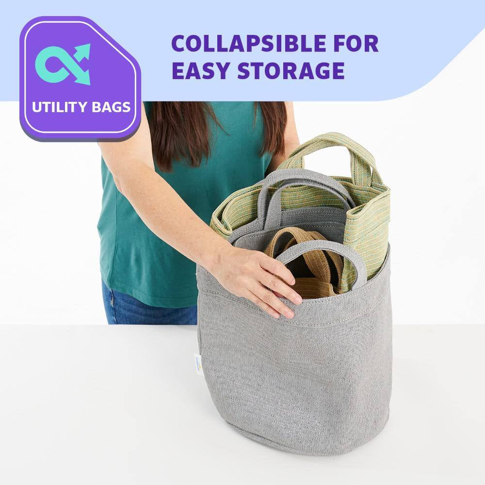 Assorted Gallon Size Reusable Fabric Collapsible Storage Bin with Handles, River Gum (3-Pack)