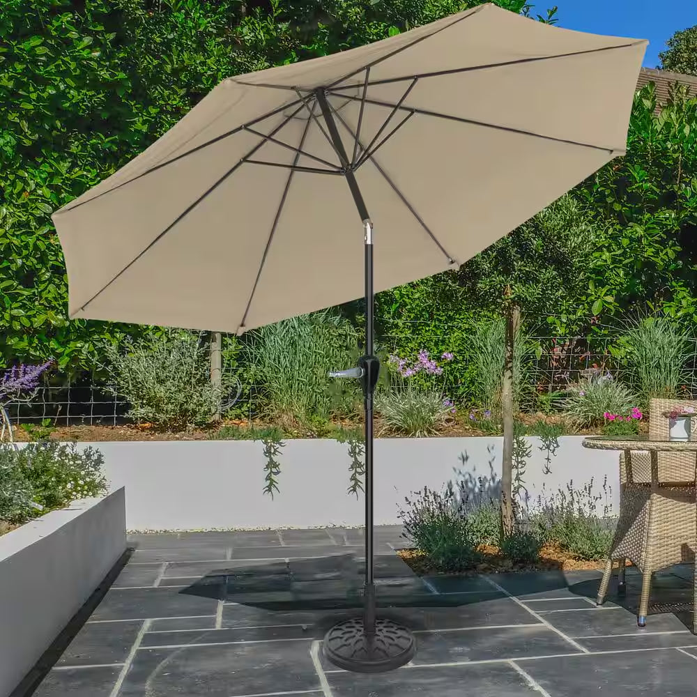 10 Ft. Outdoor Market Patio Umbrella with Auto-Tilt and Base in Sand