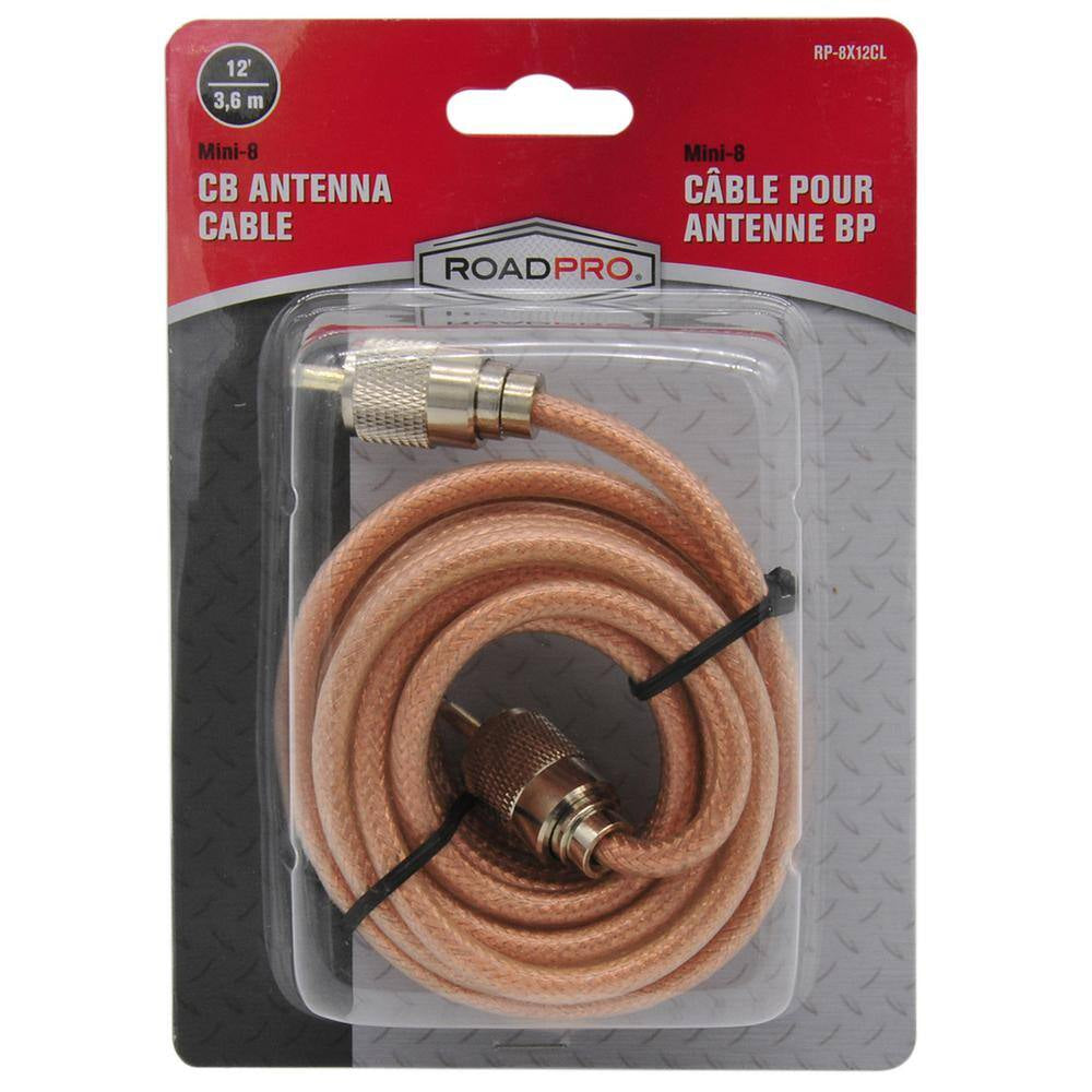 CB Antenna Mini-8 Coax Cable with PL-259 Connectors in Clear, 12 Ft.