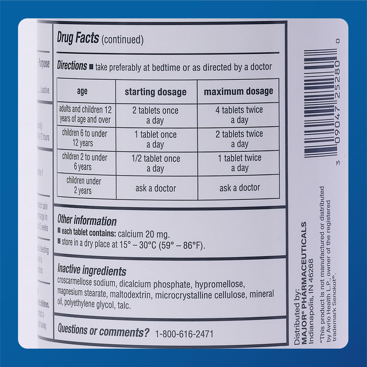 Major Sennosides 8.6mg Laxative 1000 Tablets