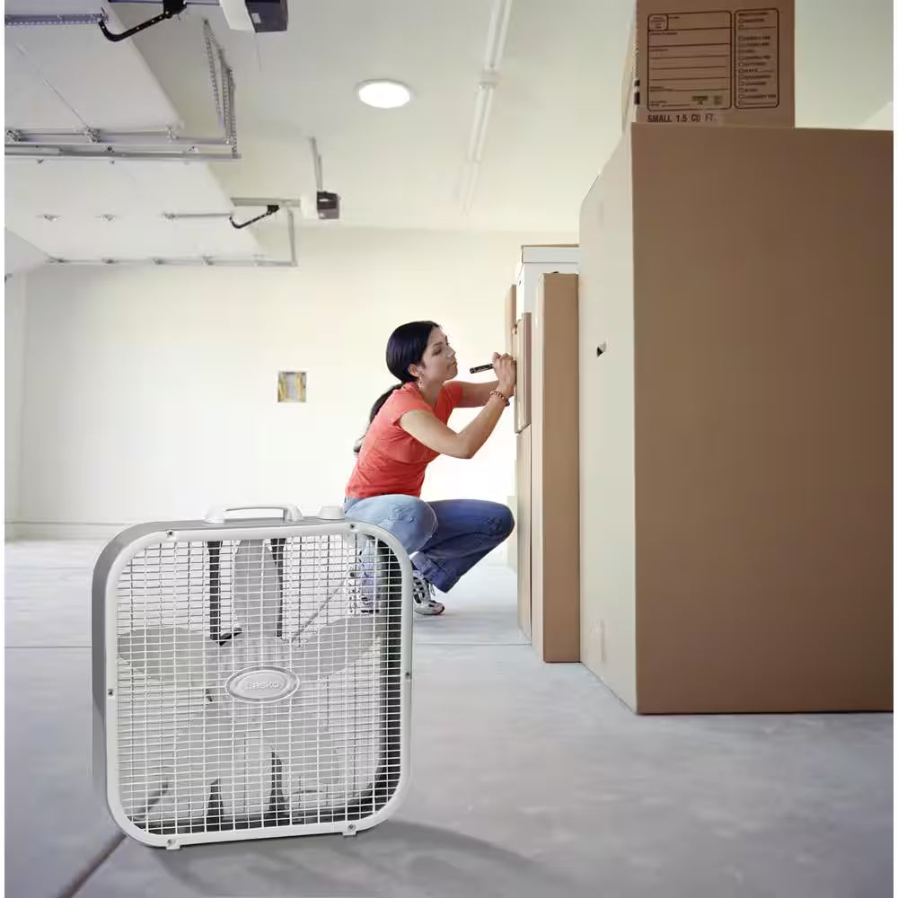 20 In. 3 Speed Air Circulating Box Fan for Home in White with save Smart Technology, 1820 CFM and Carry Handle