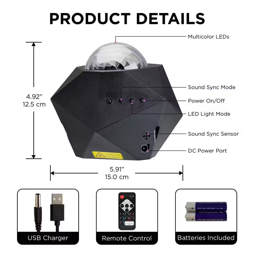 Multi-Color Sound Reactive USB Powered Galaxy Wave Projector Laser Integrated LED Light Show with Remote Control