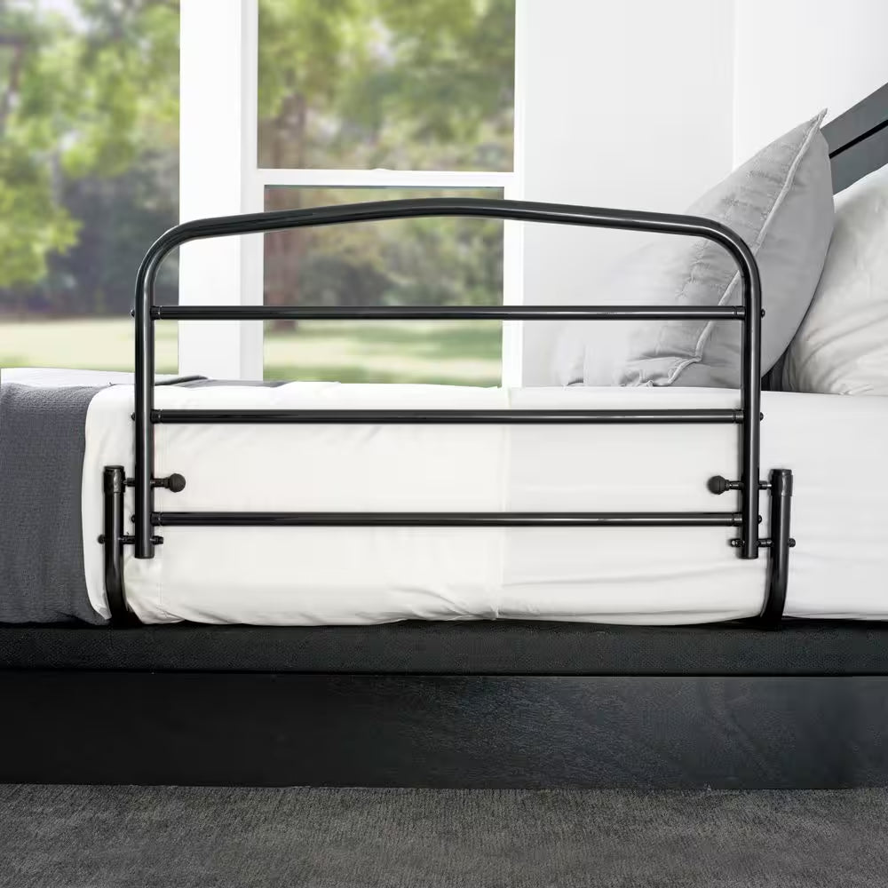 30 In. Safety Bed Rail with Swing-Down Assist Handle in Black