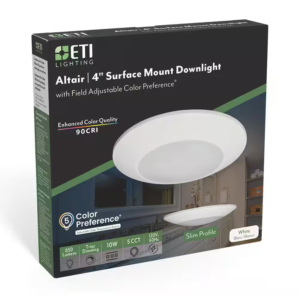 Altair 4 In. Surface Mount Downlight Integrated LED Recessed Trim Light 850 Lumens 10-Watts Adjustable CCT Wet Rated