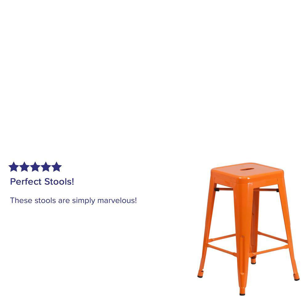 24 In. Orange Metal Bar Stool