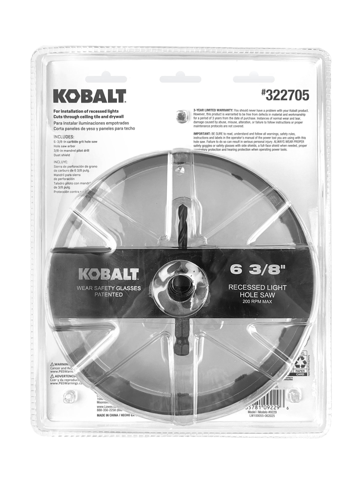6-3/8-In Carbide-Grit Arbored Recessed Lighting Hole Saw