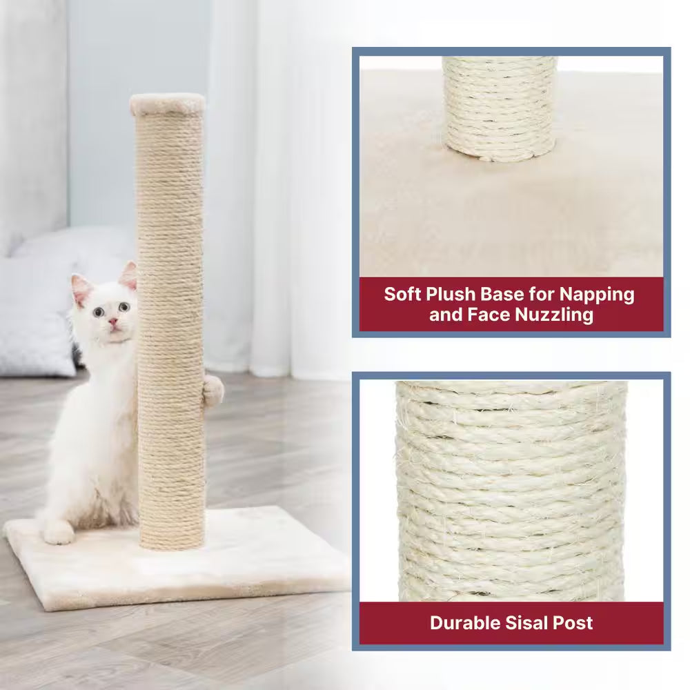 Parla Cat Scratching Post : for Indoor Cats : Plush Covered Base and Sisal Post : Beige : 24 Inches Tall