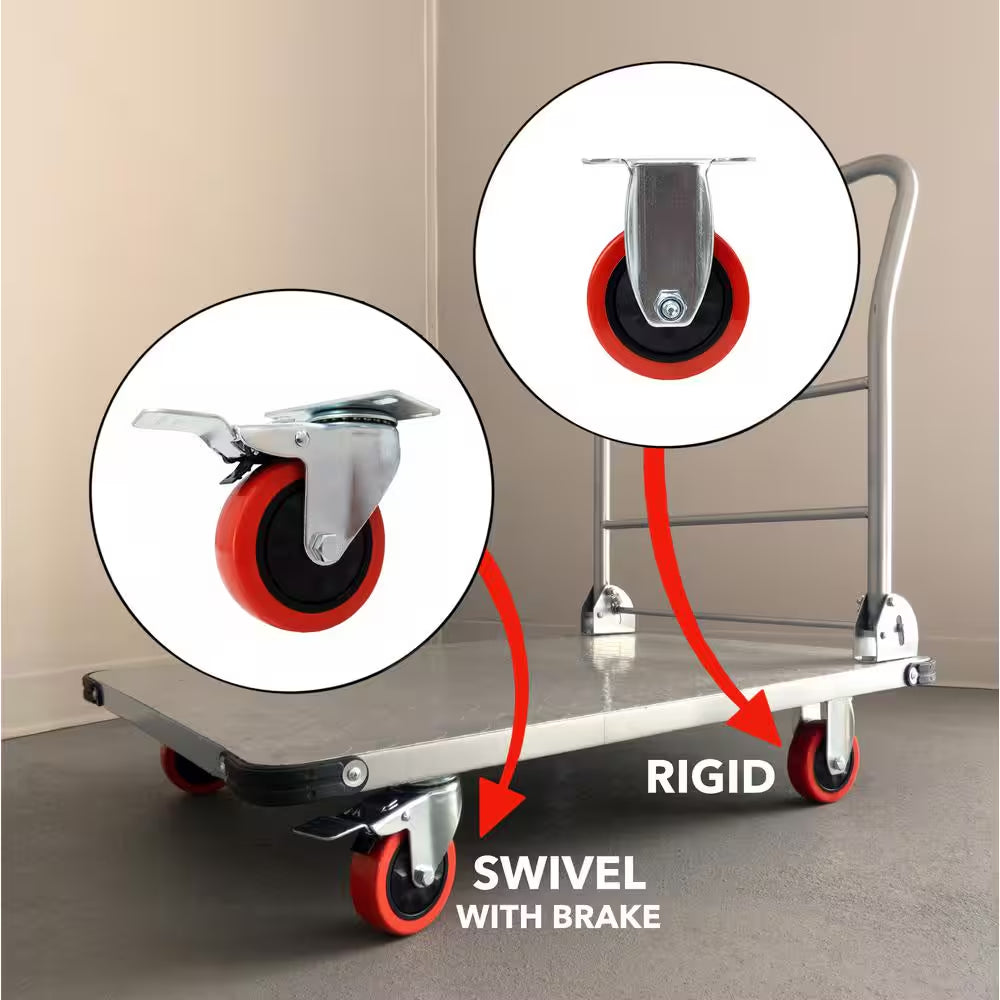 4 In. Red Polyurethane and Steel Swivel Plate Locking Caster Wheel with 250 Lb. Load Rating