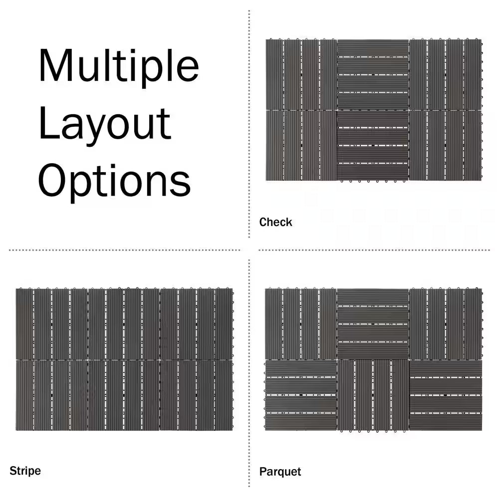 1 Ft. W X 1 Ft. L 6 Patio Tiles Wood/Polypropylene Interlocking Deck Tile Flooring in Gray