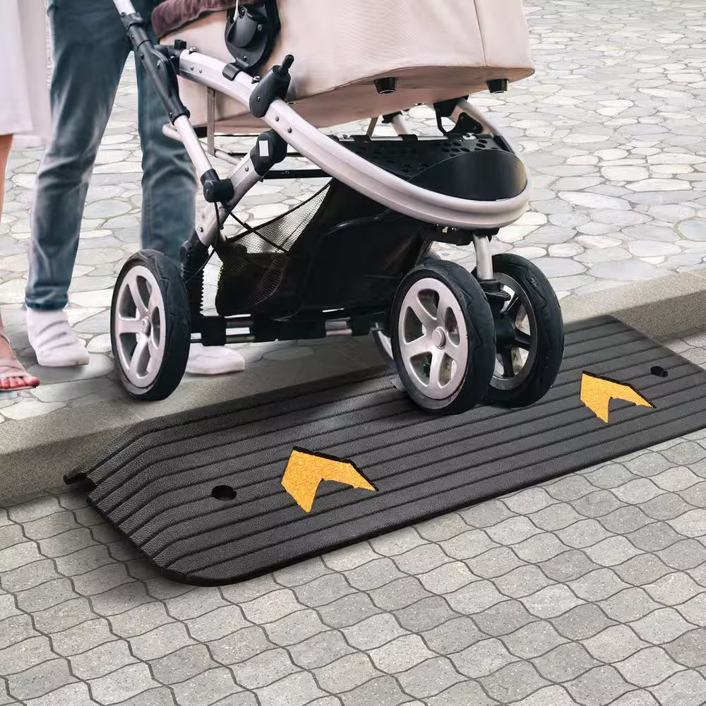 Upgraded Rubber Threshold Ramp, 1 In. Rise Wheelchair Ramp Doorway, Natural Curb Ramp Rated 33069 Lbs. Load Capacity