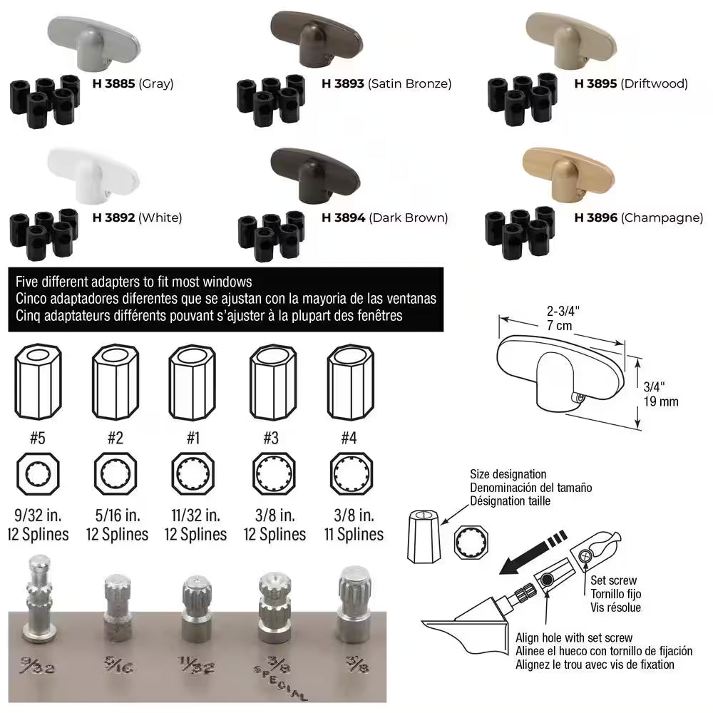 Universal, Aluminum Tee-Crank Casement Window Handle (2-Pack)