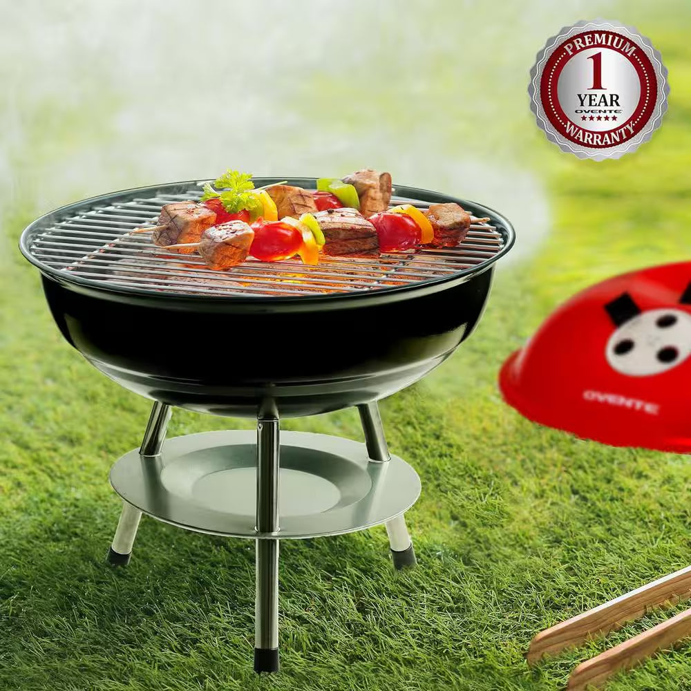 14 In. Portable Charcoal Grill with Dual Vent System, Black & Red