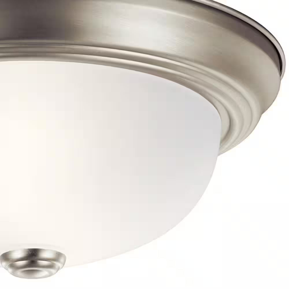 Independence 11.25 In. 2-Light Brushed Nickel Traditional Hallway Flush Mount Ceiling Light with Etched Seedy Glass
