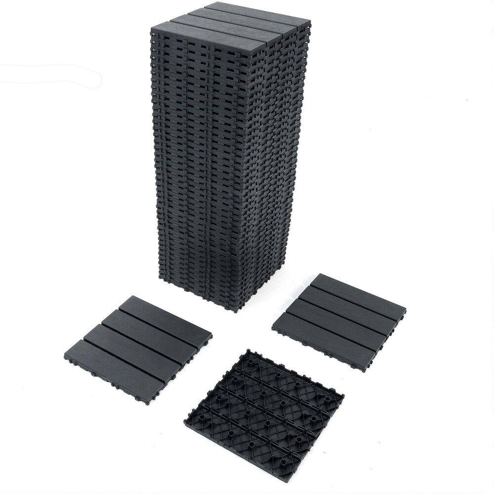 12 In.W X 12 In. L Outdoor Striped Pattern Square Plastic Interlocking Flooring Deck Tiles (Pack of 44 Tiles)In Gray