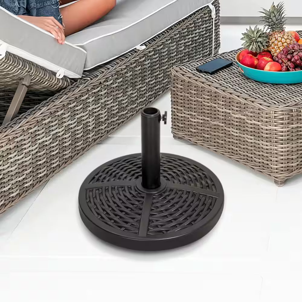 Black Resin and Concrete Outdoor 22 Lb. 18 In. round Patio Umbrella Base, for 1.5 In. Umbrella Poles