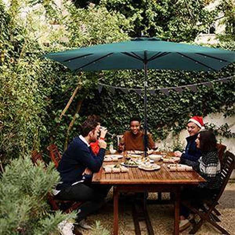 9 Ft. X7 Ft. Rectangular Market Patio Umbrella Solar Lighted in Hunter Green