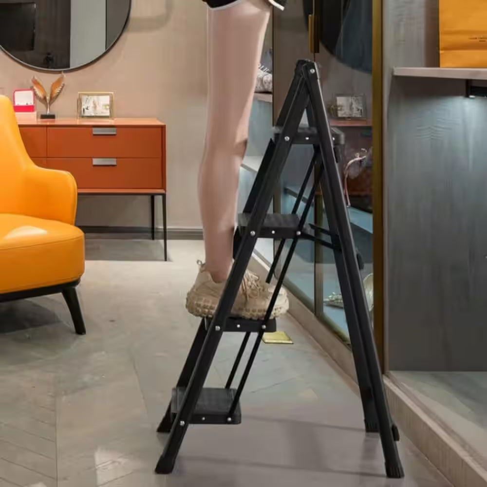 4-Step Metal Lightweight Folding Step Ladder (7.5 Ft. Reach), 330 Lb. Load Capacity Type IA Duty Rating Black