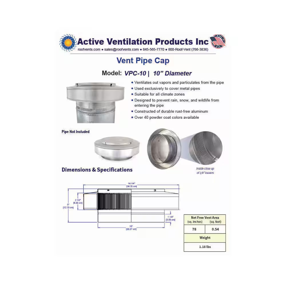 10 In. Dia. Aluminum Vent Pipe Cap in Mill Finish