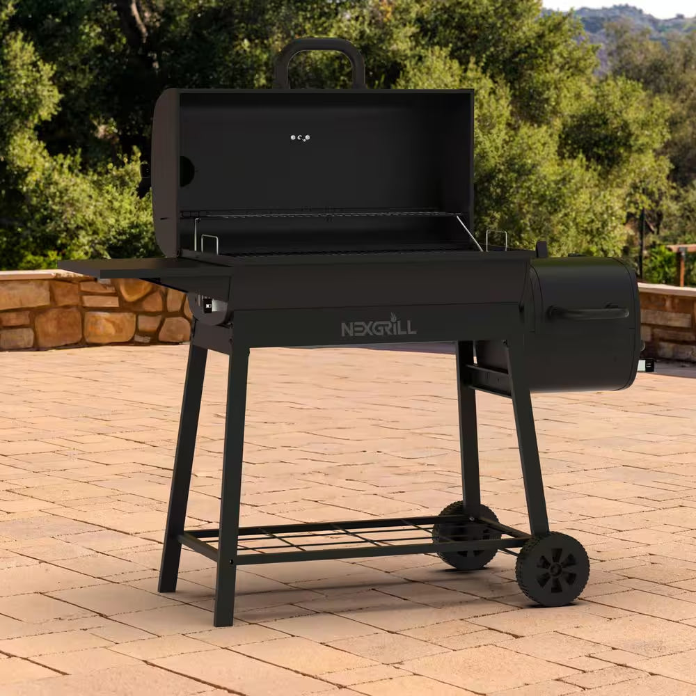 Oakford Outpost 29-Offset Smoker Charcoal Grill in Black