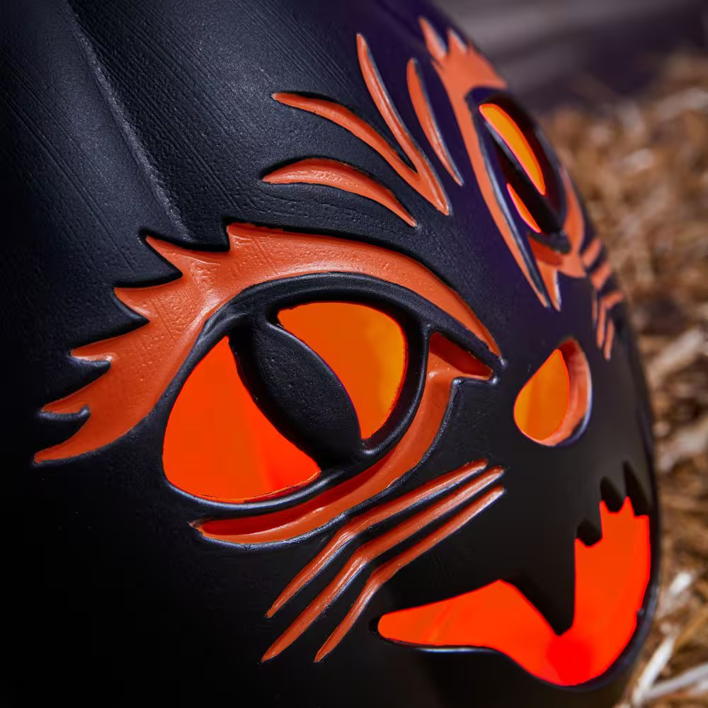 9 in Halloween Classics Plug-In LED Black Cat Jack-O-Lantern