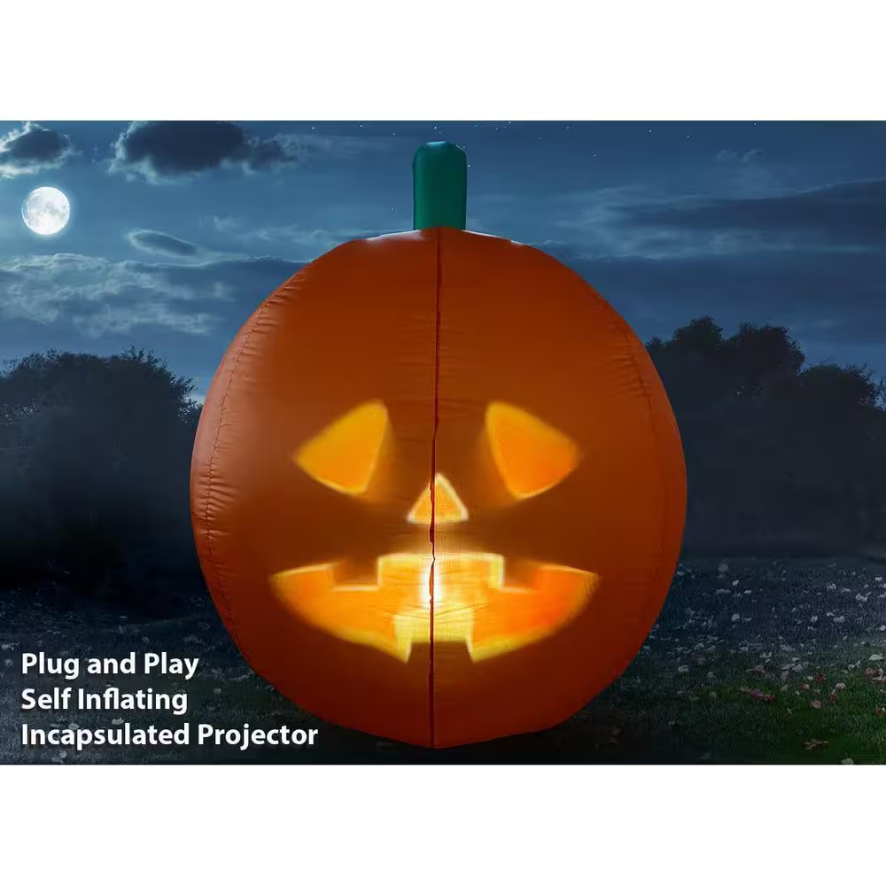 Jabberin Jack Giant 5 Ft. Inflatable Talking Animated Pumpkin with Built-In Projector and Speaker Plug'N Play