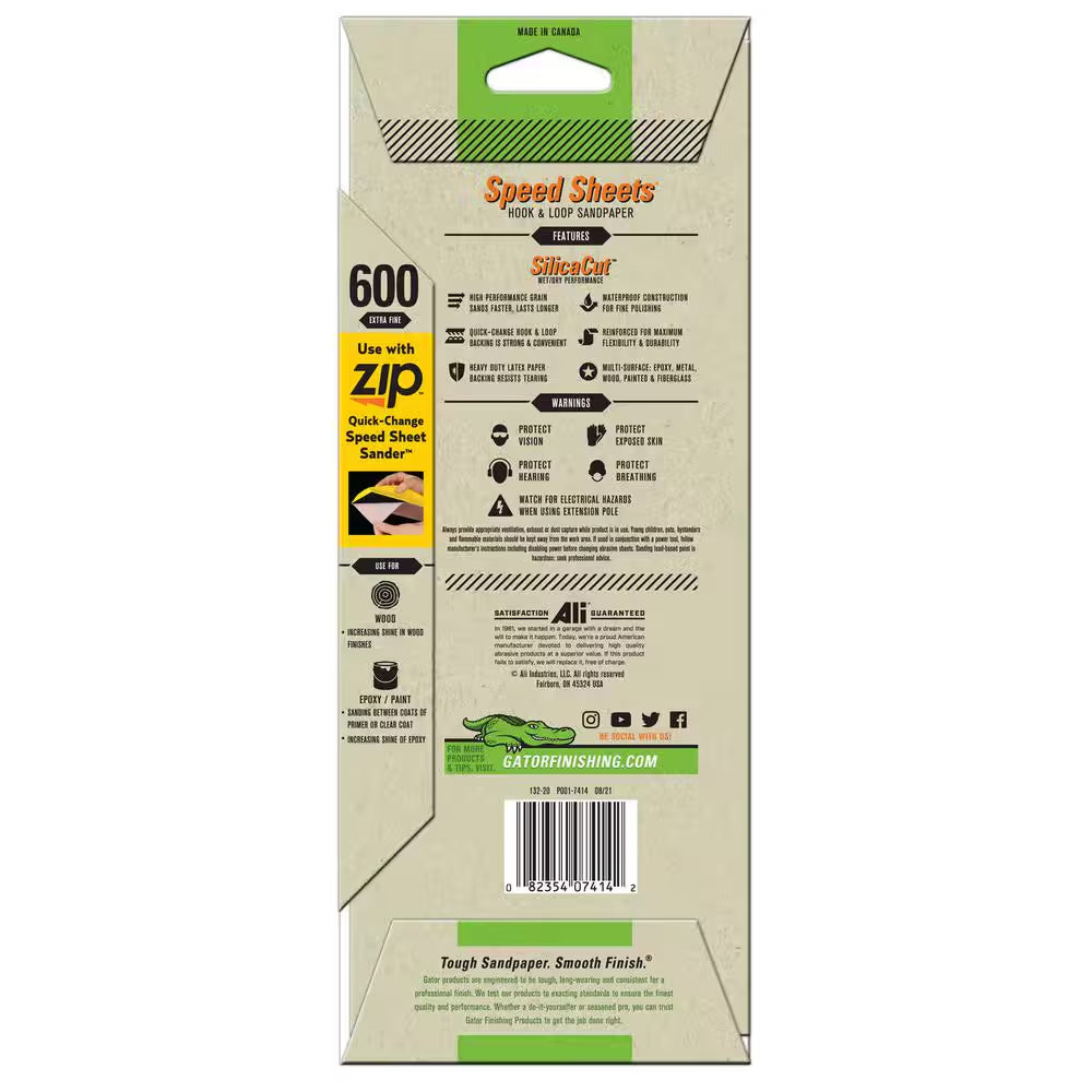 Silicacut Speed Sheets 3-2/3 In. X 9 In. 600 Grit Extra Fine Hook and Loop Sand Paper (5-Pack)