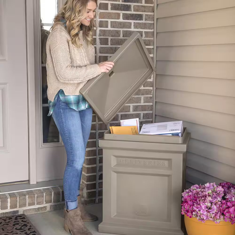 Express Package 31 In. H X 18 In. W X 23 In. D Resin Square Outdoor Delivery Box Mocha